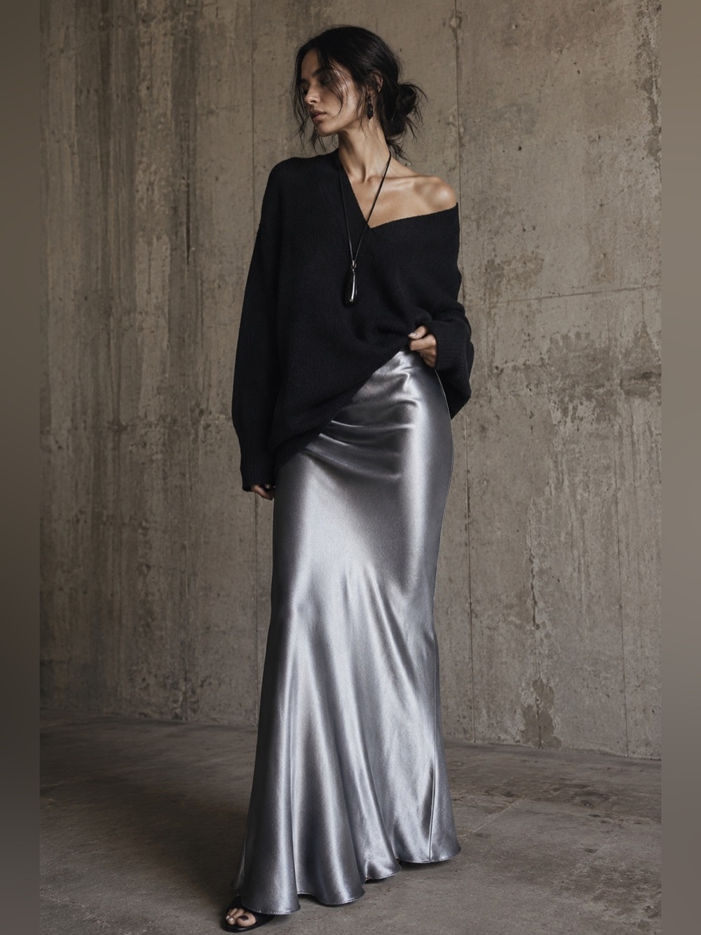Max Studio London Metallic Silver Satin Bias Cut Maxi Skirt Size M - Picture 12 of 13